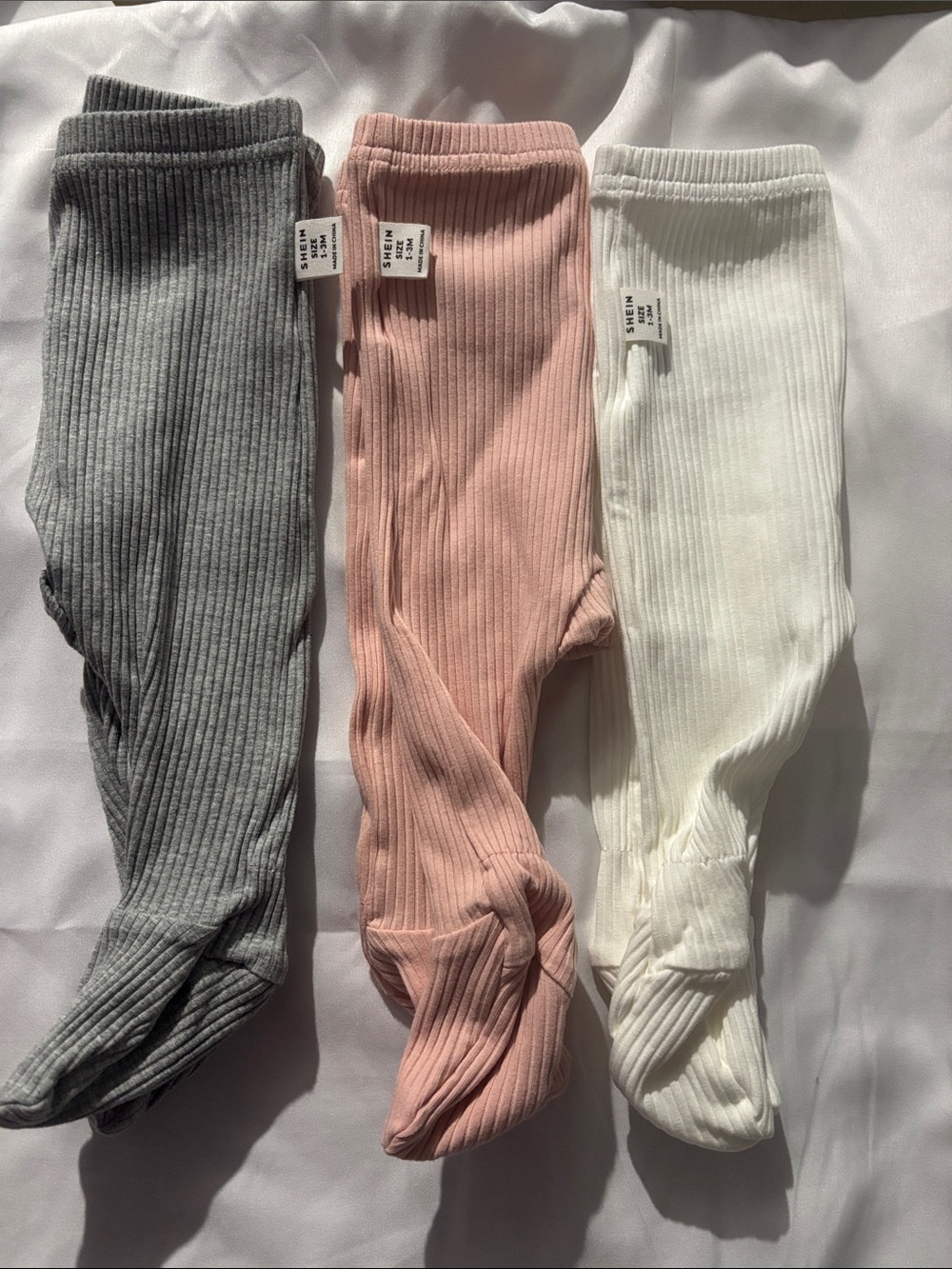 SHEIN Ribbed Kids Tights in Pink, Gray & White Size 1–3M